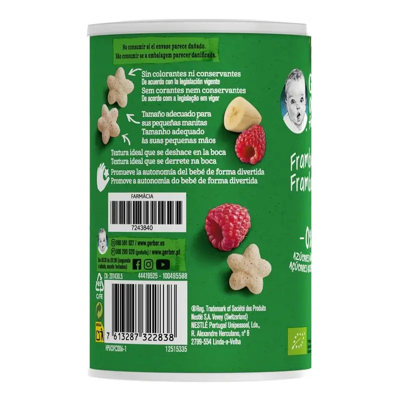 Gerber Puff Snack Organic -vilja- ja vadelmasnack, 35 g