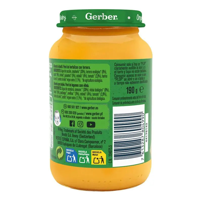 Gerber Organic -vihannekset ja naudanliha, 190 g