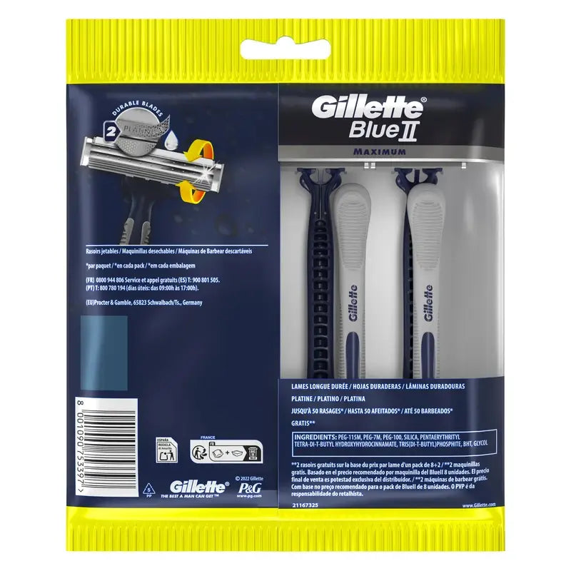Gillette Blue II Max kertakäyttöiset partakoneet, 10 kpl, 2 terää ja liukastusgeeli