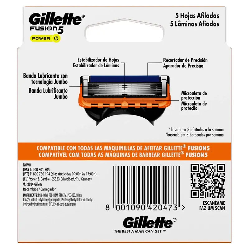 Gillette Fusion5 Power, partakoneen terät, 8 kpl