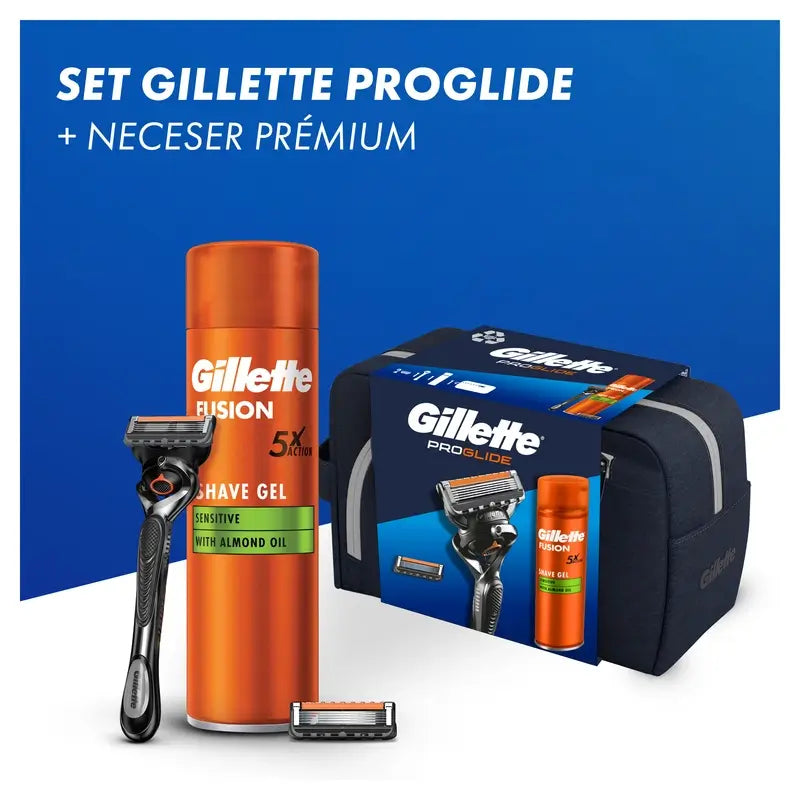 Gillette Proglide -pakkaus, jossa on partakone + 1 vaihtoterä + geeli 