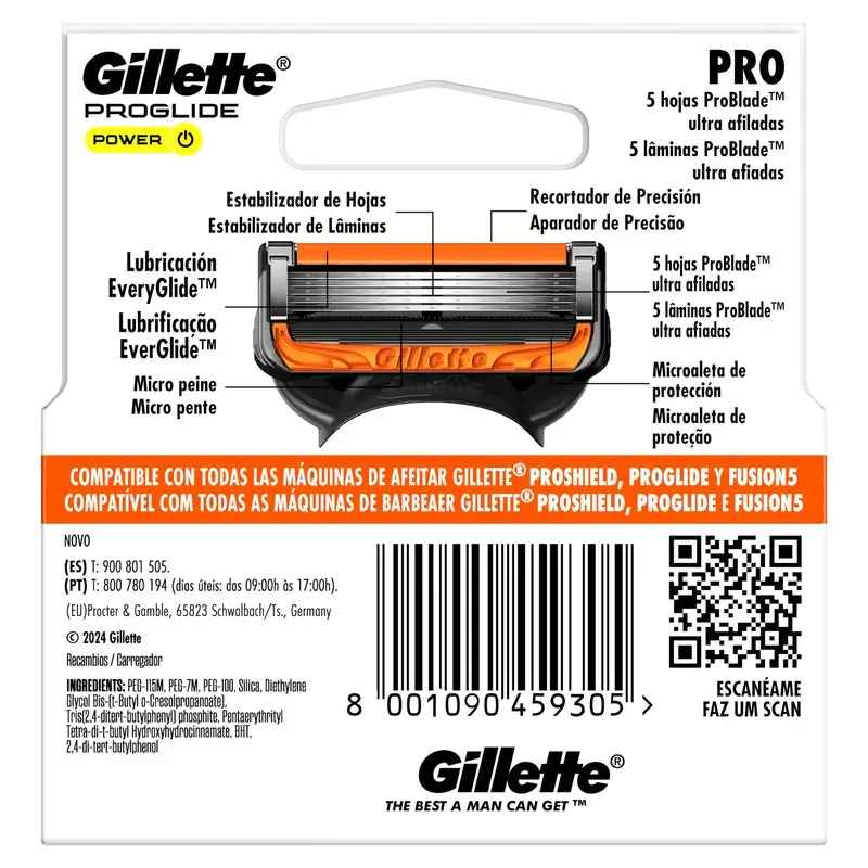 Gillette Proglide Power -partakoneen vaihtoterät miehille, 4 kpl