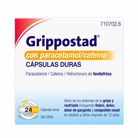 Grippostad, sisältää parasetamolia ja kofeiinia, 24 kapselia