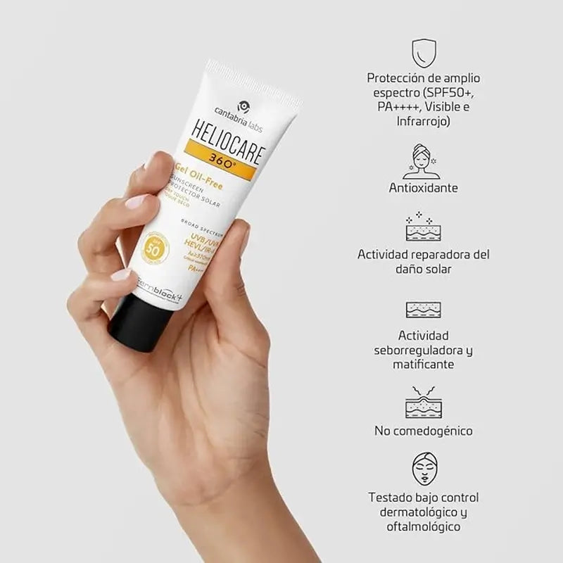 Heliocare 360º öljytön aurinkosuojageeli kasvoille, SPF 50+, 50 ml
