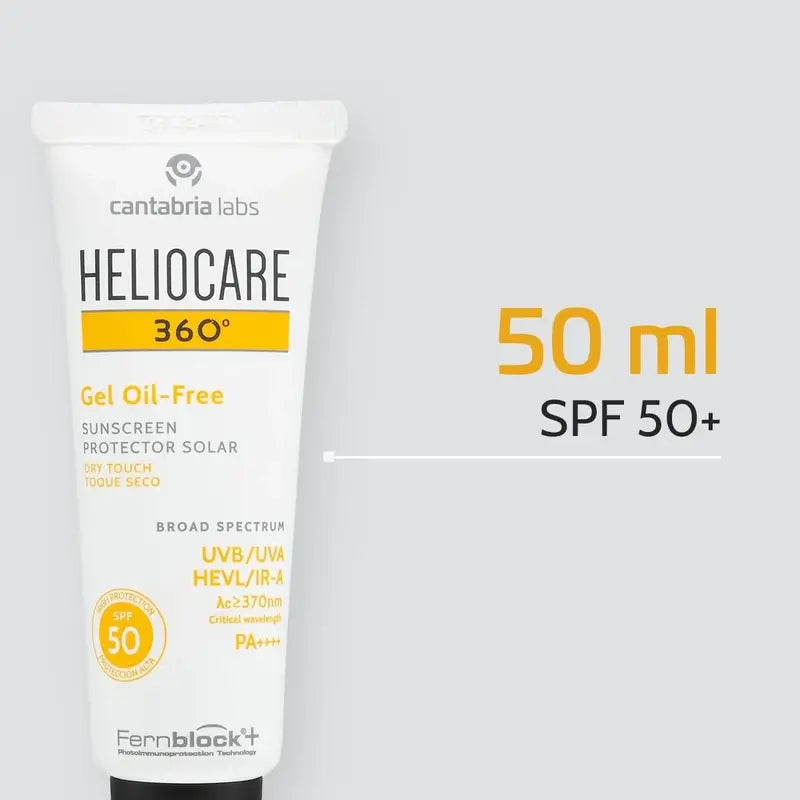 Heliocare 360º öljytön aurinkosuojageeli kasvoille, SPF 50+, 50 ml