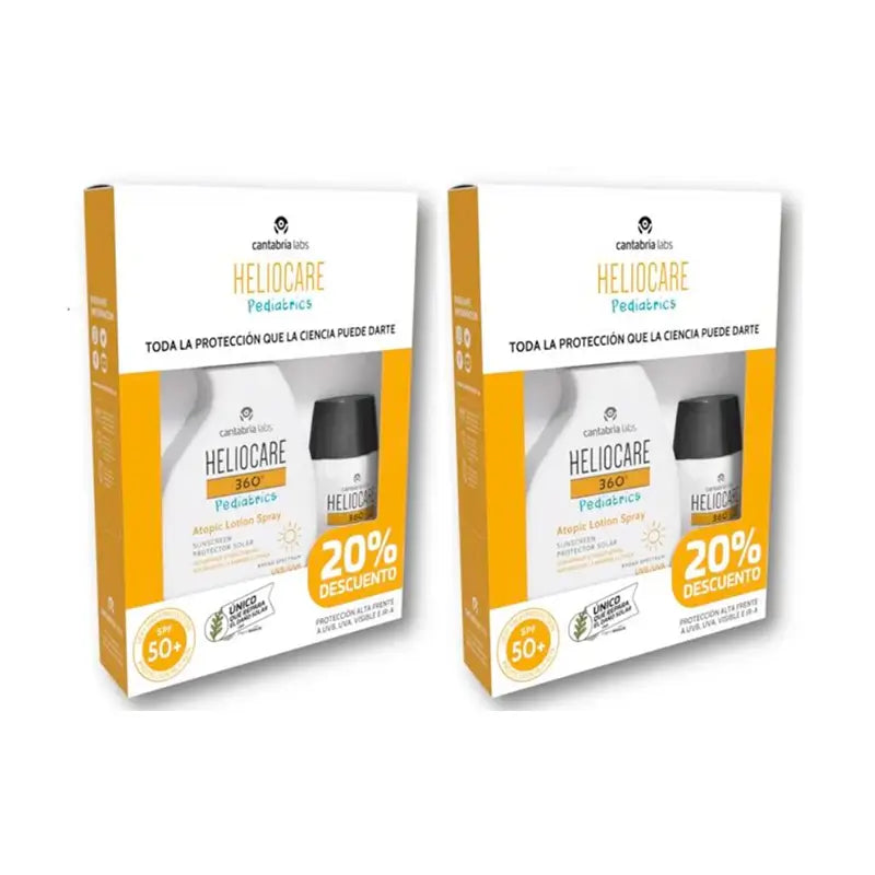 Heliocare Duplo 360º -pakkaus: Pediatric Mineral 50 ml + Atopic Pistola 250 ml