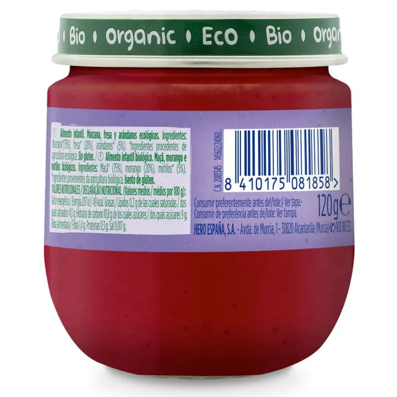 Hero Baby Eco-purkki – Vain omenaa, mansikkaa ja mustikoita 120 g