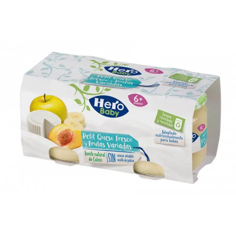 Hero Baby -purkki: Hero Baby Petit – tuoretta juustoa ja erilaisia hedelmiä, 2 x 80 g