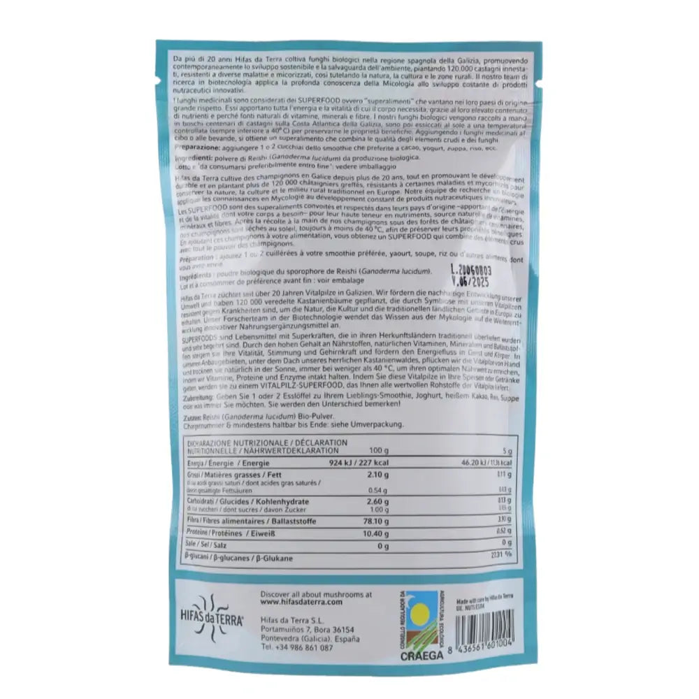 Hifas Da T Reishi Antiox -luomupulveri, 100 g