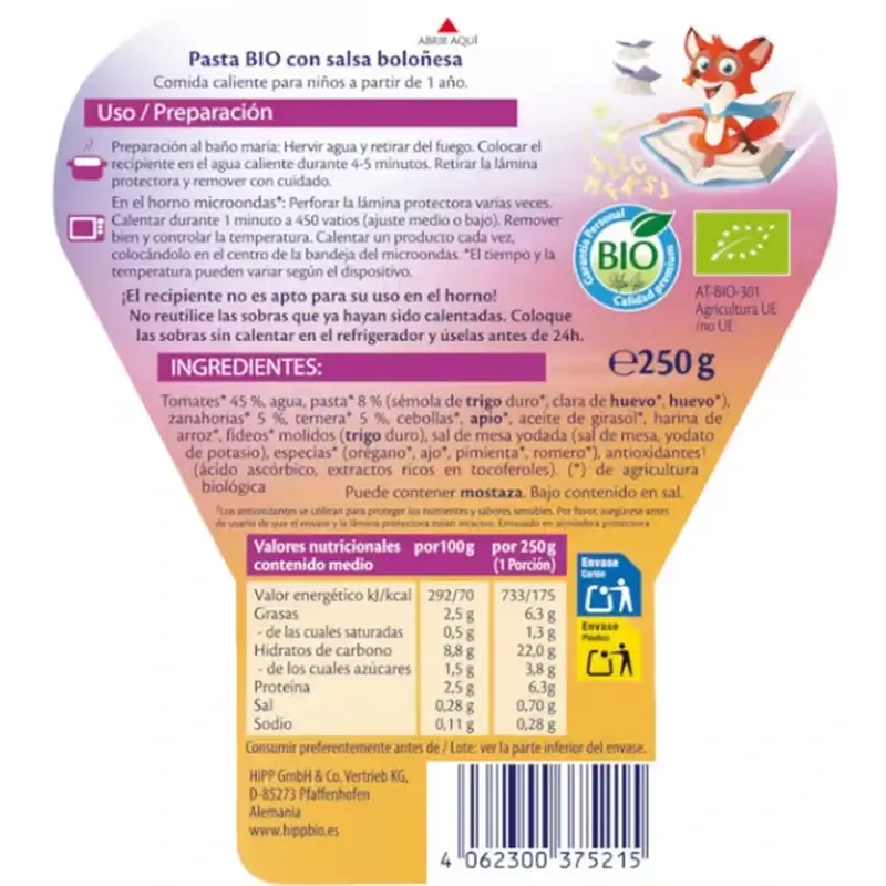 Hipp Bio ABC-kirjainpasta bolognesekastikkeella, 250 g