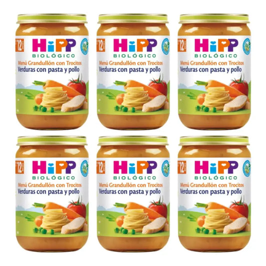Hipp Bio -vihannespurkki, jossa on pastaa ja kanaa, 6 x 220 g:n pakkaus