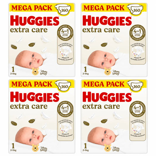 Huggies Extra Care Koko 1 (2–5 kg) Disney-vauvavaipat, 160 kpl, 4-pakkaus