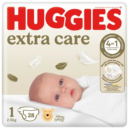 Huggies Extra Care Koko 1 (3–5 kg) Disney-vauvanvaipat, 28 kpl