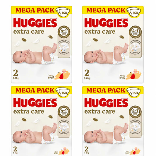 Huggies Extra Care Koko 2 (3–6 kg) Disney-vauvavaipat, 160 kpl, 4-pakkaus
