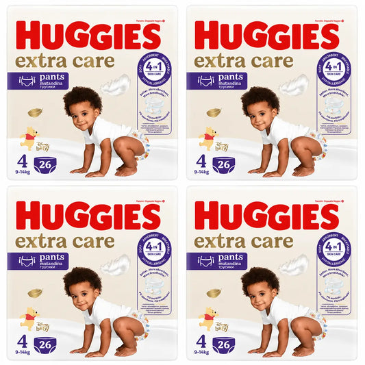 Huggies Extra Care Koko 4 (9–14 kg) Disney-vauvan vaippahousut, 26 kpl, 4-pakkaus