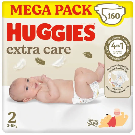 Huggies Extra Care koko 2 (4–6 kg) Disney-vauvavaippa, 160 kpl