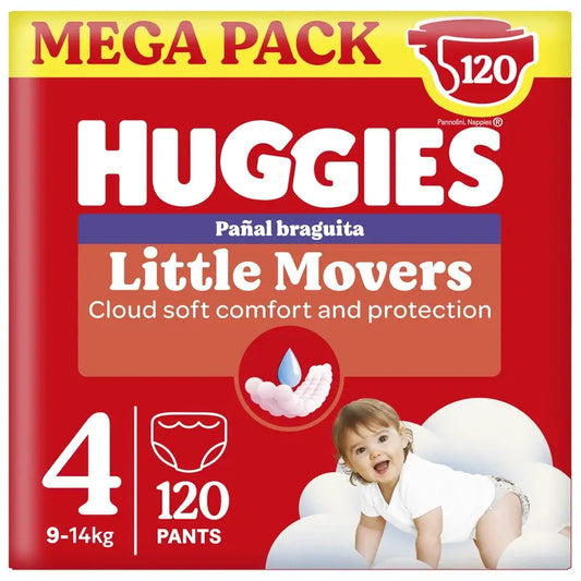 Huggies Little Movers Koko 4 (9–14 kg) Disney-vauvan vaipahousut, 120 kpl