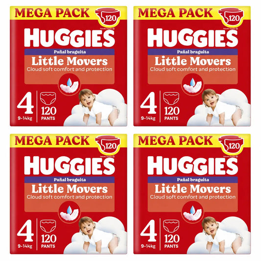 Huggies Little Movers Koko 4 (9–14 kg) Disney-vauvan vaippahousut, 120 kpl, 4-pakkaus