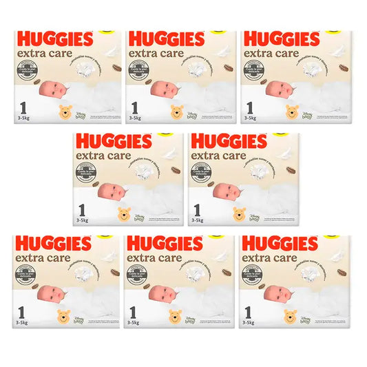 Huggies Extra Care -vaipat, koko 1, pakkaus 8 x 28 kpl
