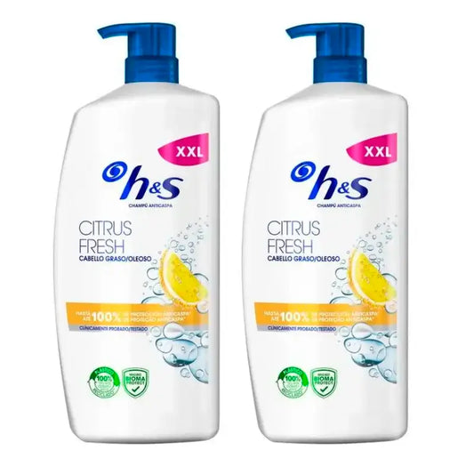 H&S Citrus Fresh -shampoo, 2 x 1000 ml:n pakkaus