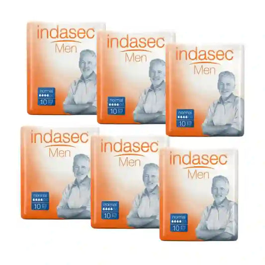Indasec Men - miesten kuukautissuojat, normaali, 6 x 10 kpl 
