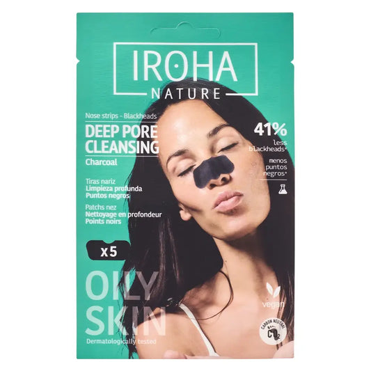 Iroha Nature - nenänpuhdistusnauhat, syväpuhdistus, mustapäitä varten – hiili, 5 kpl