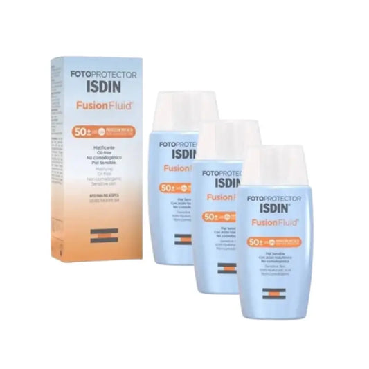 Isdin Fusion Fluid -aurinkovoide SPF 50+ herkälle iholle, 3 x 50 ml