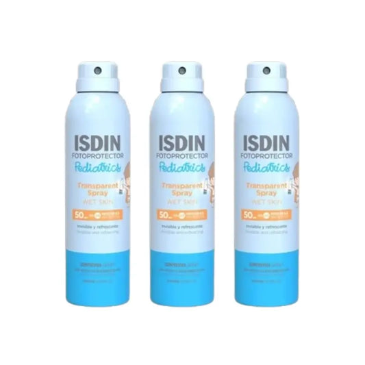 Isdin lasten aurinkosuojasuihke, läpinäkyvä, Wet Skin, SPF 50, 3 x 250 ml