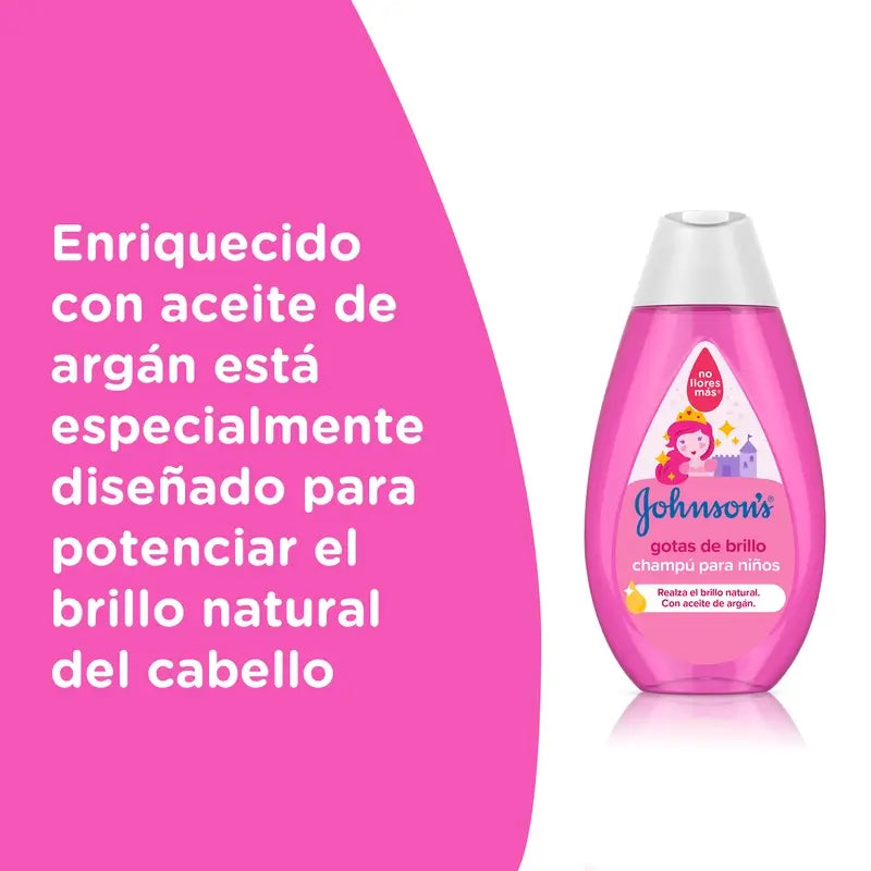 Johnson's Baby -shampoo lapsille, ”Gotas de Brillo”, argaaniöljyllä, kiiltävät, pehmeät ja silkkiset hiukset, 500 ml