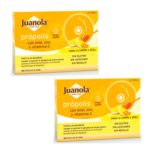 Juanola Propolis, hunaja, sinkki, C-vitamiini, 2 x 24 tablettia sisältävä pakkaus