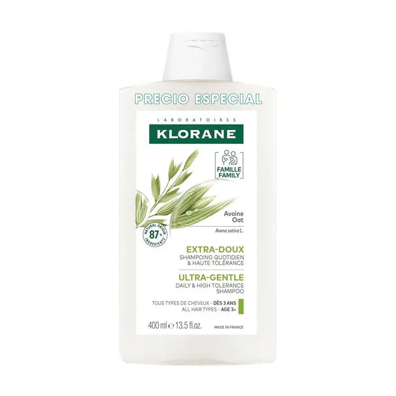 Klorane Päivittäinen kauramaito-shampoo, korkea siedettävyys, 400 ml