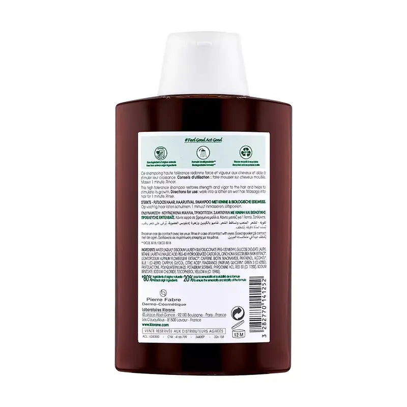 Klorane-shampoo, jossa on kiniinia ja orkideaa, luomulaatuinen, 200 ml