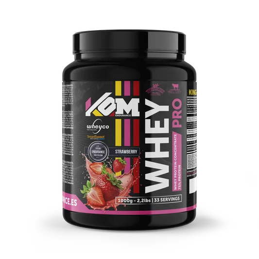 Kom Endurance Proteins Sports Nutrition, strawberry flavour whey protein 1kg canister