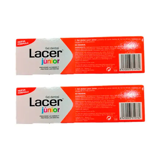 Lacer Junior -hammasgeeli, mansikka, 2 x 75 ml:n pakkaus