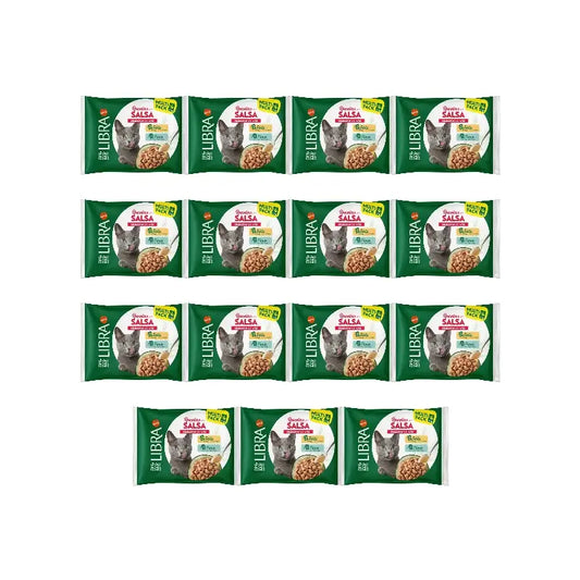 Libra-kissan märkäruoka, kanaa ja kalkkunaa kastikkeessa, Flowpack-pakkaus, 15 x 340 g