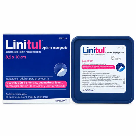 Linitul 8,5 × 10 cm, kyllästetty sidospakkaus, 20 kpl