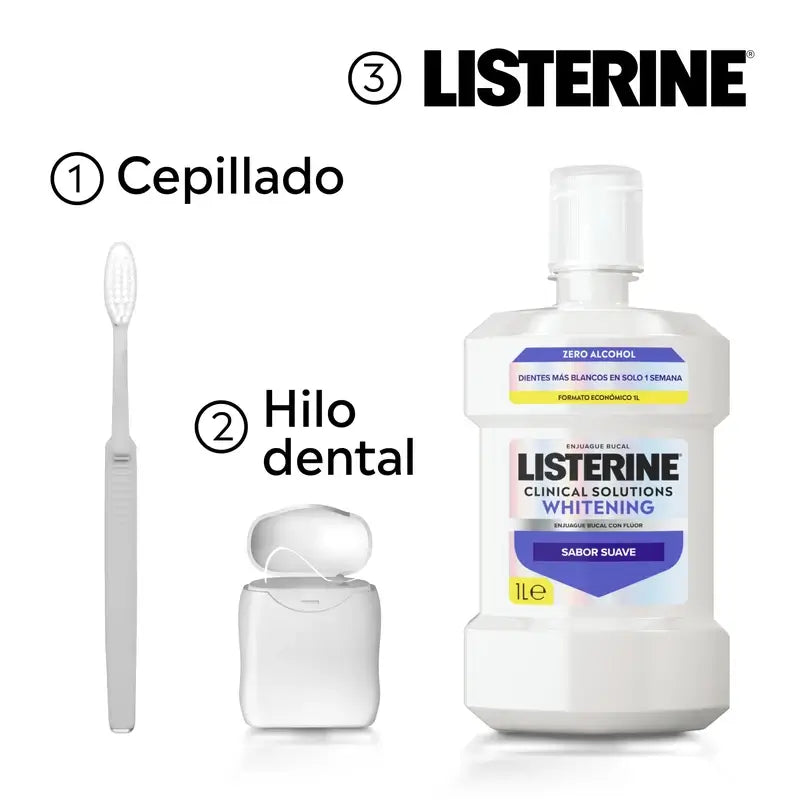 Listerine-suuvesi, Advanced White valkaisuaineella, mieto mintun maku, alkoholiton, 2 x 1000 ml:n pakkaus