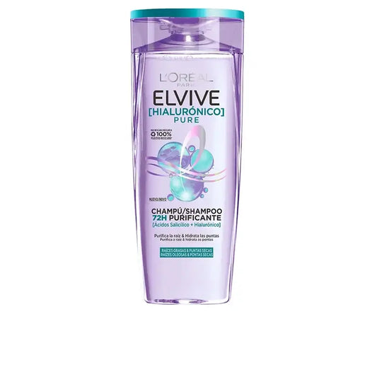 L'Oréal Paris Elvive Pure Hyaluron-shampoo: puhdistaa, kosteuttaa, antaa hiuksille täyteläisyyttä ja kiiltoa, silikoniton, 400 ml