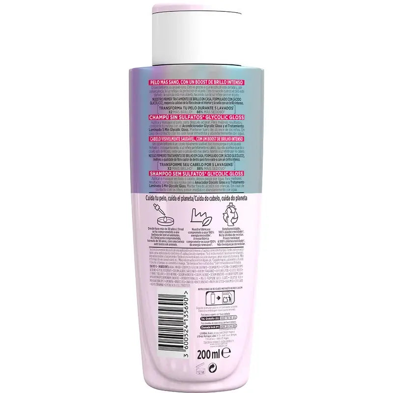 L'Oréal Paris Elvive Glycolic Gloss -shampoo, jossa on glykolihappoa – pehmeät ja kiiltävät hiukset