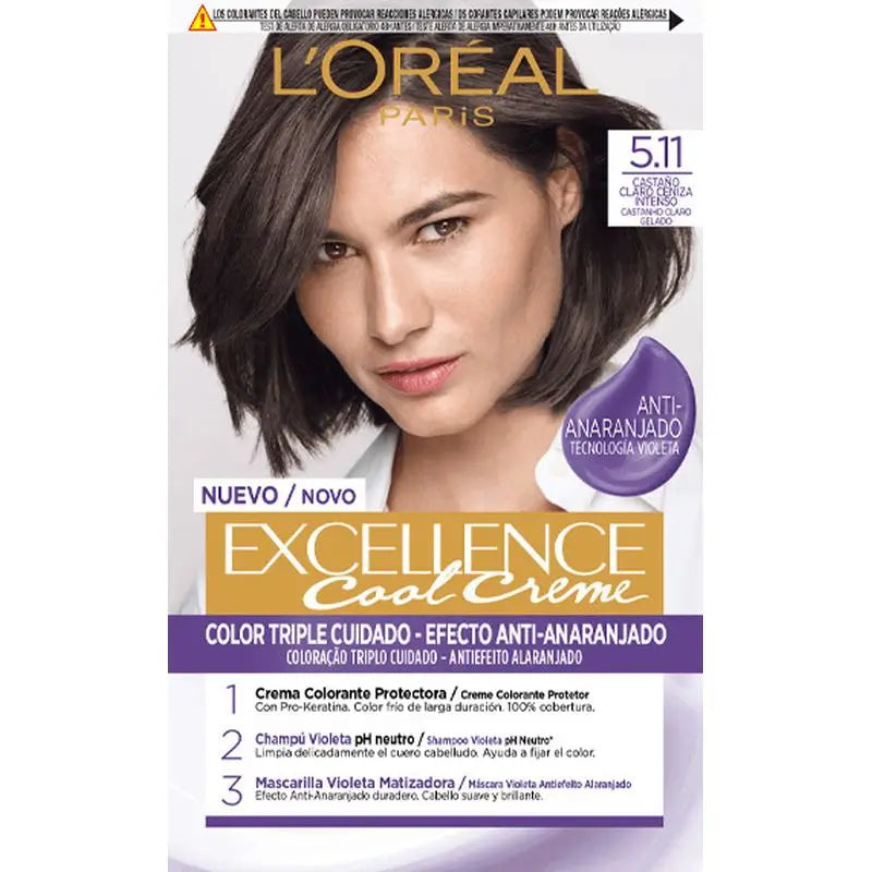L'Oréal Paris Excellence Cool Creme pysyvä hiusväri – sävy 5.11 vaalea tuhkanruskea, voimakas