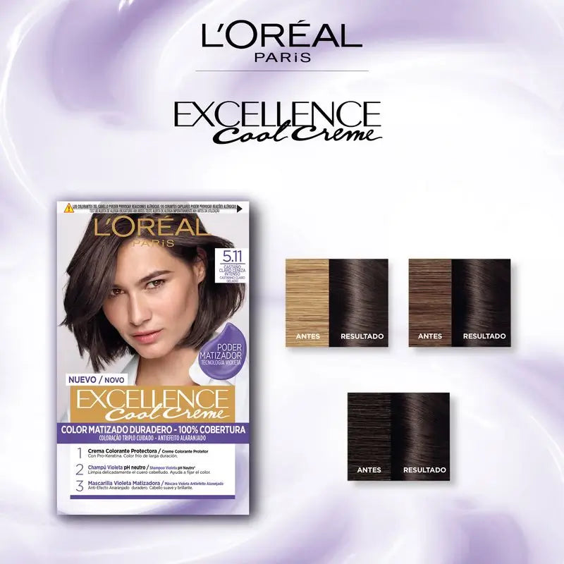 L'Oréal Paris Excellence Cool Creme pysyvä hiusväri – sävy 5.11 vaalea tuhkanruskea, voimakas