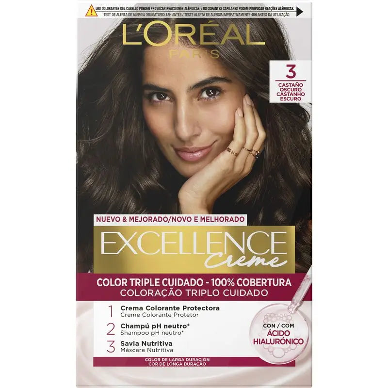 L'Oréal Paris Excellence Creme pysyvä hiusväri – sävy 3, tumma kastanja