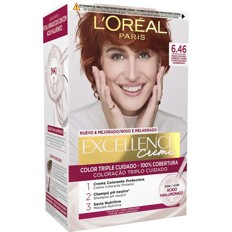 L'Oréal Paris Excellence Creme pysyvä hiusväri – sävy 6.46 tumma, kuparinen vaalea mahonki