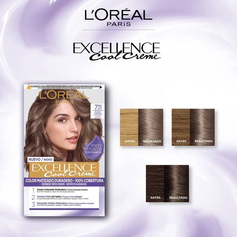 L'Oréal Paris Excellence Creme pysyvä hiusväri – sävy 7.11 voimakas tuhkanvaalea