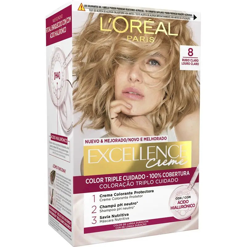 L'Oréal Paris Excellence Creme pysyvä hiusväri – sävy 8 vaalea vaalea