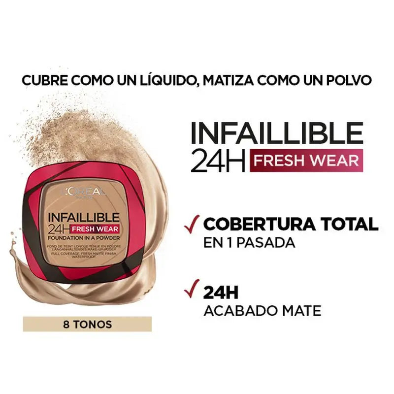 L'Oréal Paris Infalible 24H pitkäkestoinen mattapintainen puuteri, sävy 140 Golden Beige, keskitummalle iholle