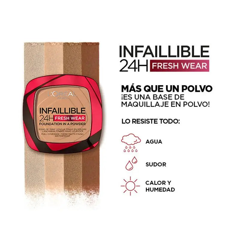 L'Oréal Paris Infalible 24H pitkäkestoinen mattapintainen puuteri, sävy 140 Golden Beige, keskitummalle iholle