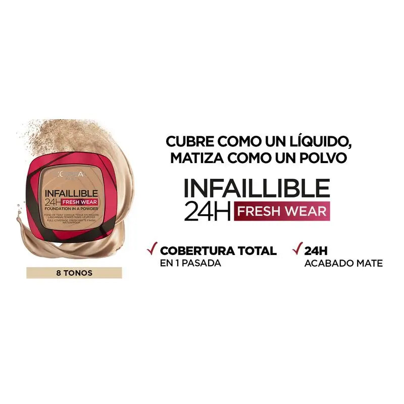 L'Oréal Paris Infalible 24H pitkäkestoinen mattapintainen puuteri, sävy 140 Golden Beige, keskitummalle iholle