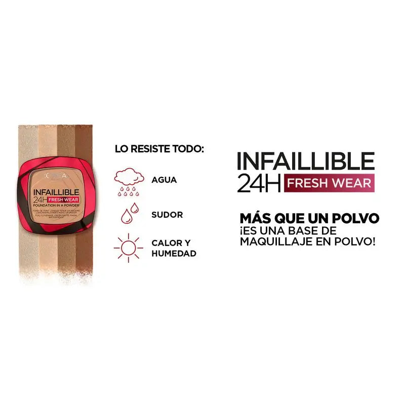 L'Oréal Paris Infalible 24H pitkäkestoinen mattapintainen puuteri, sävy 140 Golden Beige, keskitummalle iholle