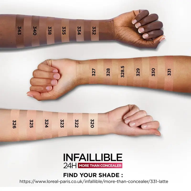 L'Oréal Paris Infalible More Than Concealer -peitevoide, täydellinen peittävyys, sävy 325 Bisque/Bisque, 11 ml